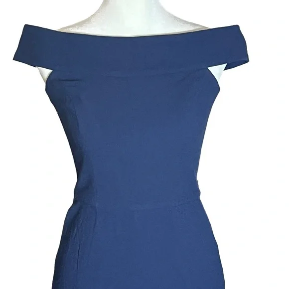 DRESS the POPULATION Bridal Jackie Off the Shoulder Trumpet Gown Navy, Small - Picture 5 of 8